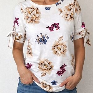 Ann Taylor Factory Floral Tie-Sleeve Top – Size Small